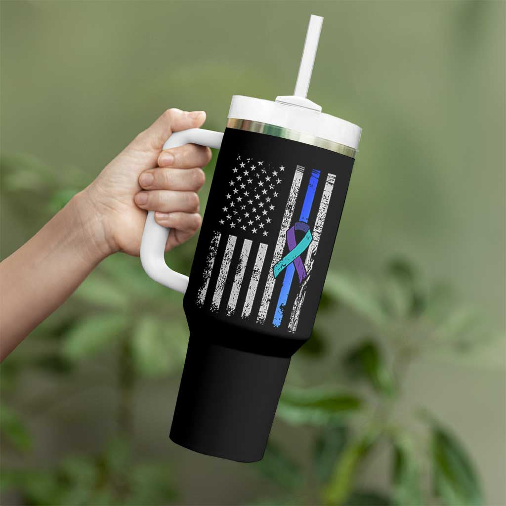 Police Suicide Prevention Awareness American Flag Ribbon Support Tumbler With Handle