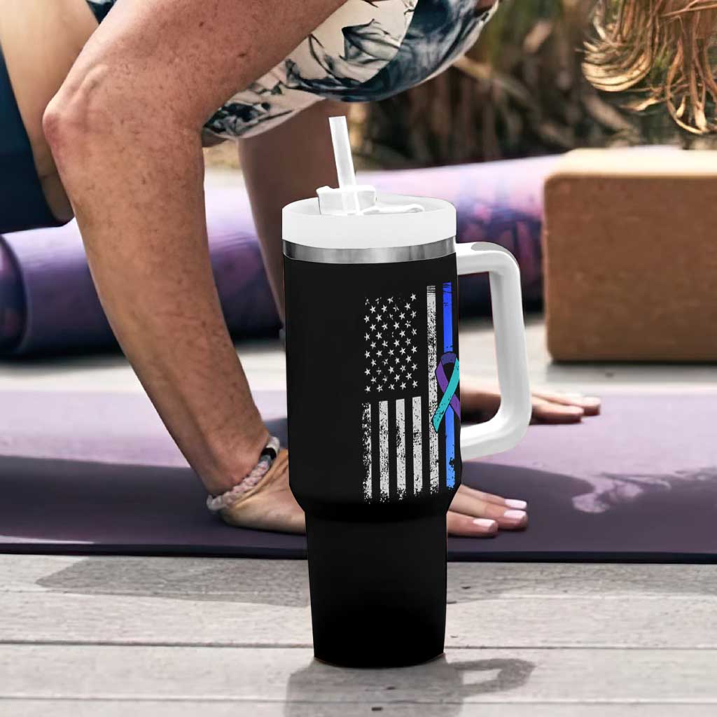 Police Suicide Prevention Awareness American Flag Ribbon Support Tumbler With Handle