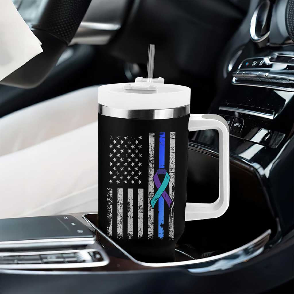 Police Suicide Prevention Awareness American Flag Ribbon Support Tumbler With Handle