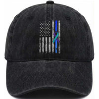 Police Suicide Prevention Awareness American Flag Ribbon Support Washed Cotton Baseball Cap