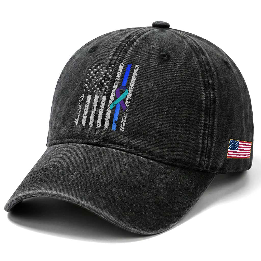 Police Suicide Prevention Awareness American Flag Ribbon Support Washed Cotton Baseball Cap