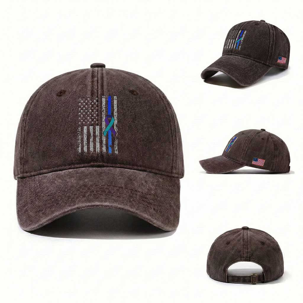 Police Suicide Prevention Awareness American Flag Ribbon Support Washed Cotton Baseball Cap