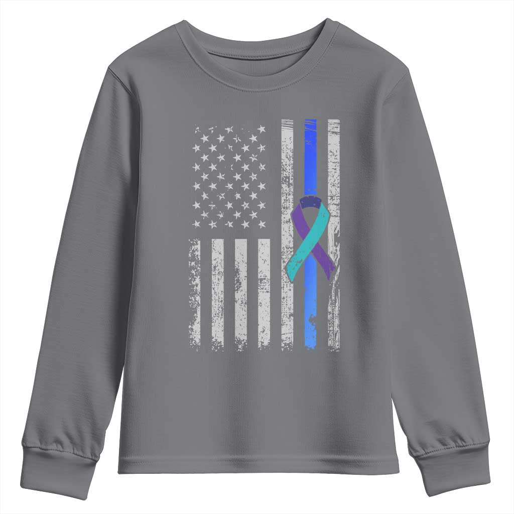 Police Suicide Prevention Awareness American Flag Ribbon Support Youth Sweatshirt