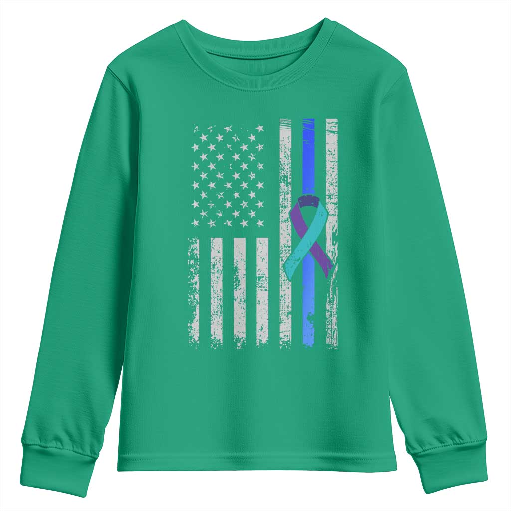 Police Suicide Prevention Awareness American Flag Ribbon Support Youth Sweatshirt