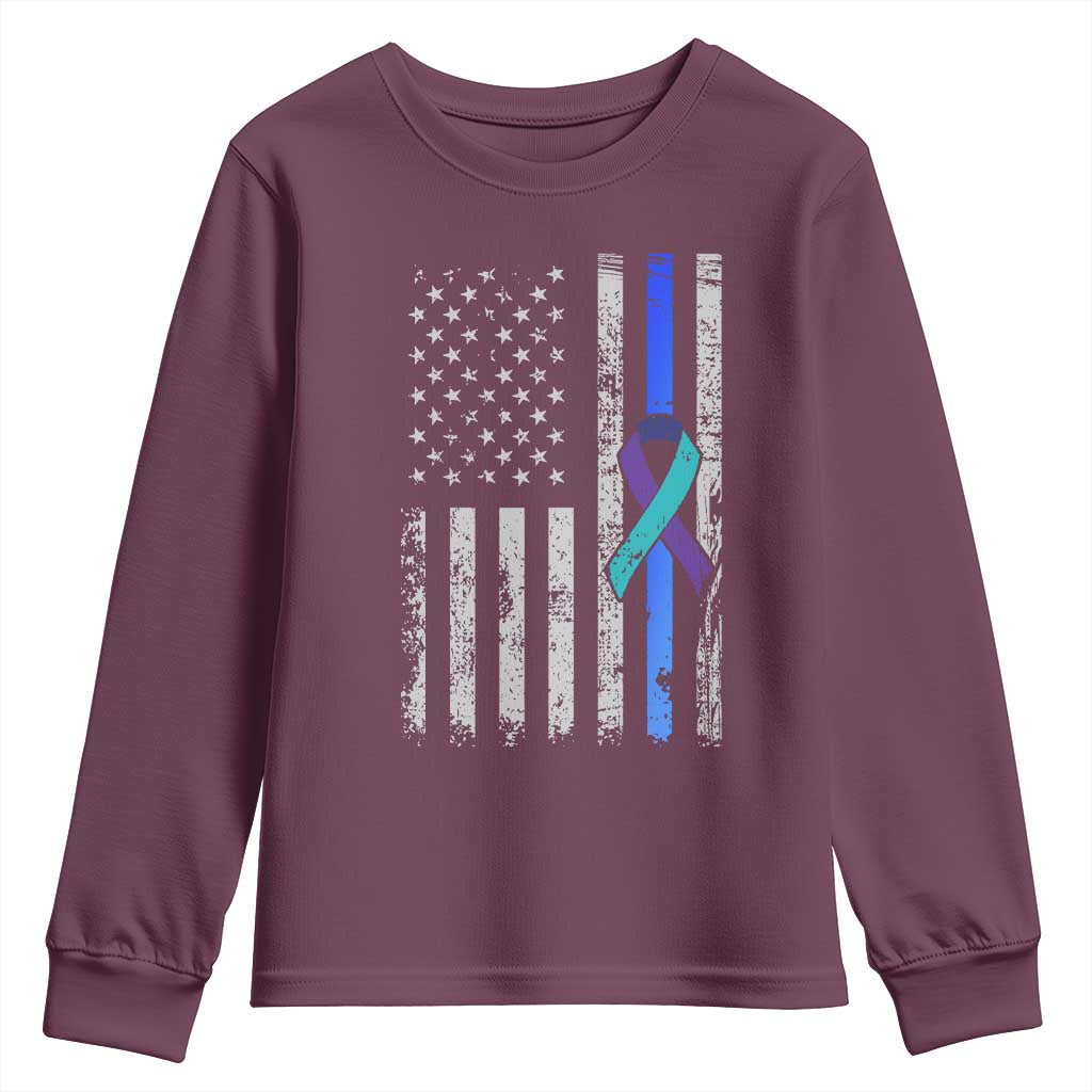 Police Suicide Prevention Awareness American Flag Ribbon Support Youth Sweatshirt