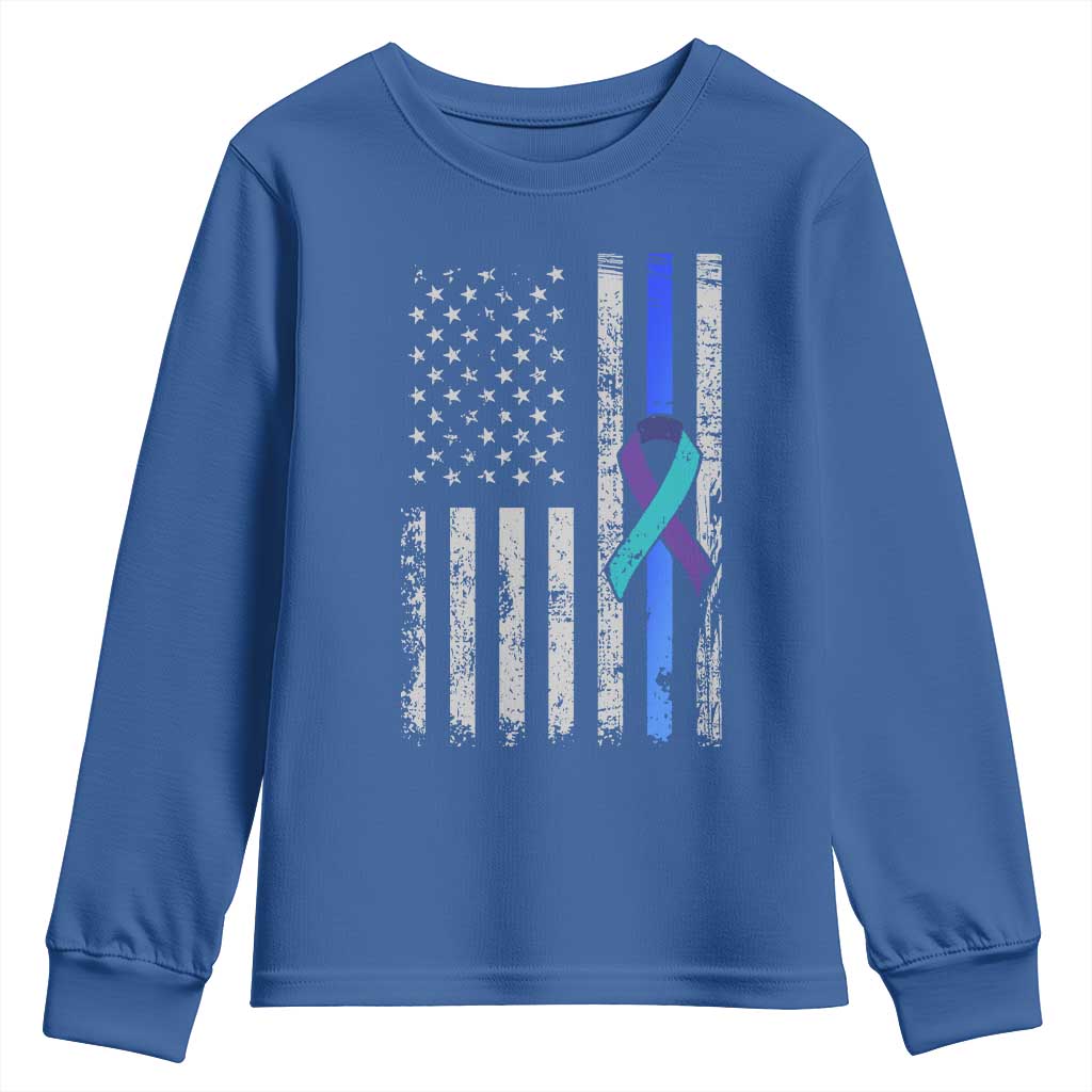 Police Suicide Prevention Awareness American Flag Ribbon Support Youth Sweatshirt