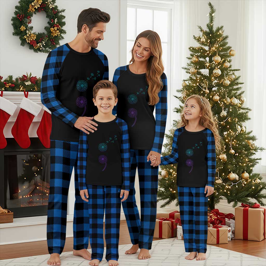 Semicolon Suicide Prevention Awareness Dandelion Graphic Plaid Pajama Set