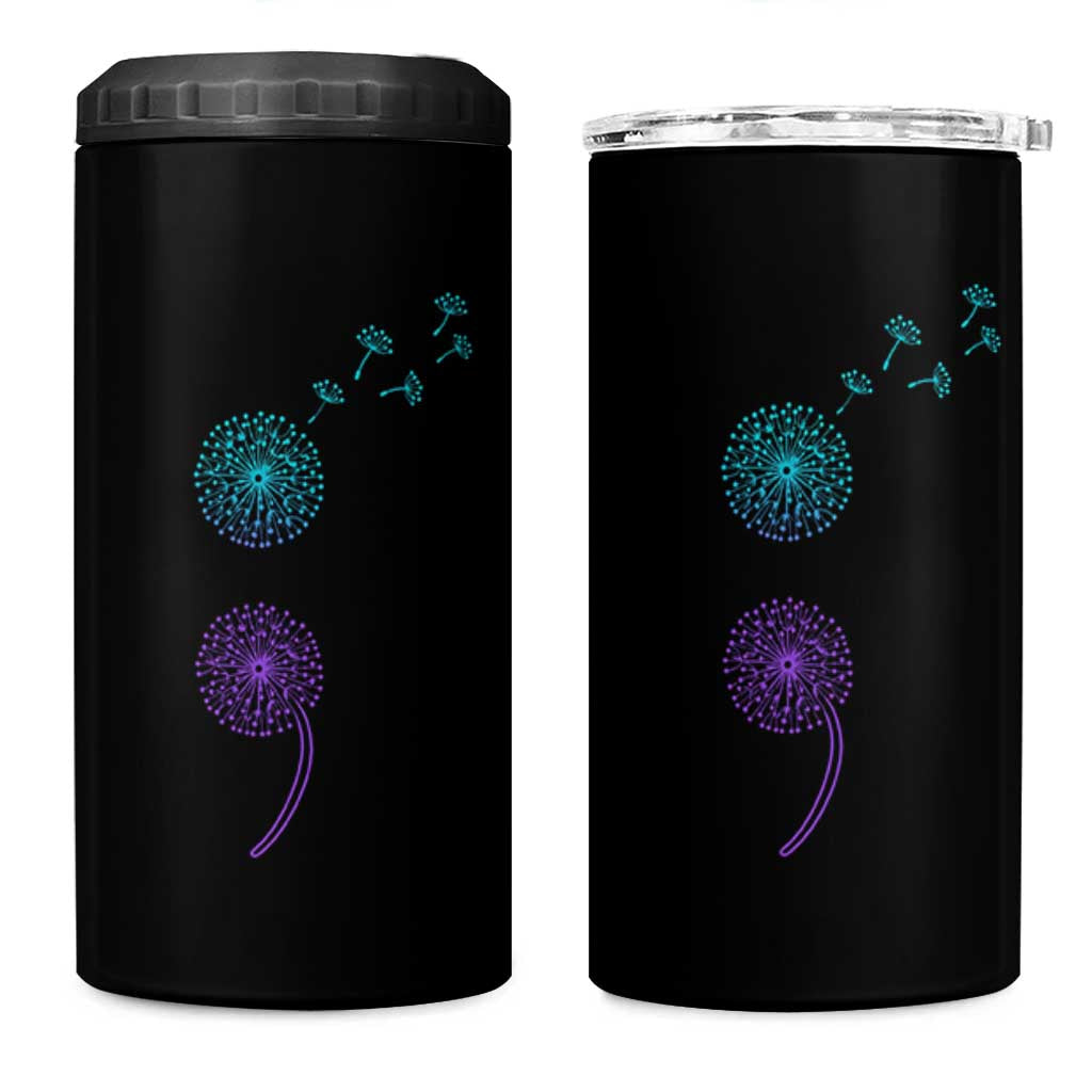 Semicolon Suicide Prevention Awareness Dandelion Graphic 4 in 1 Can Cooler Tumbler