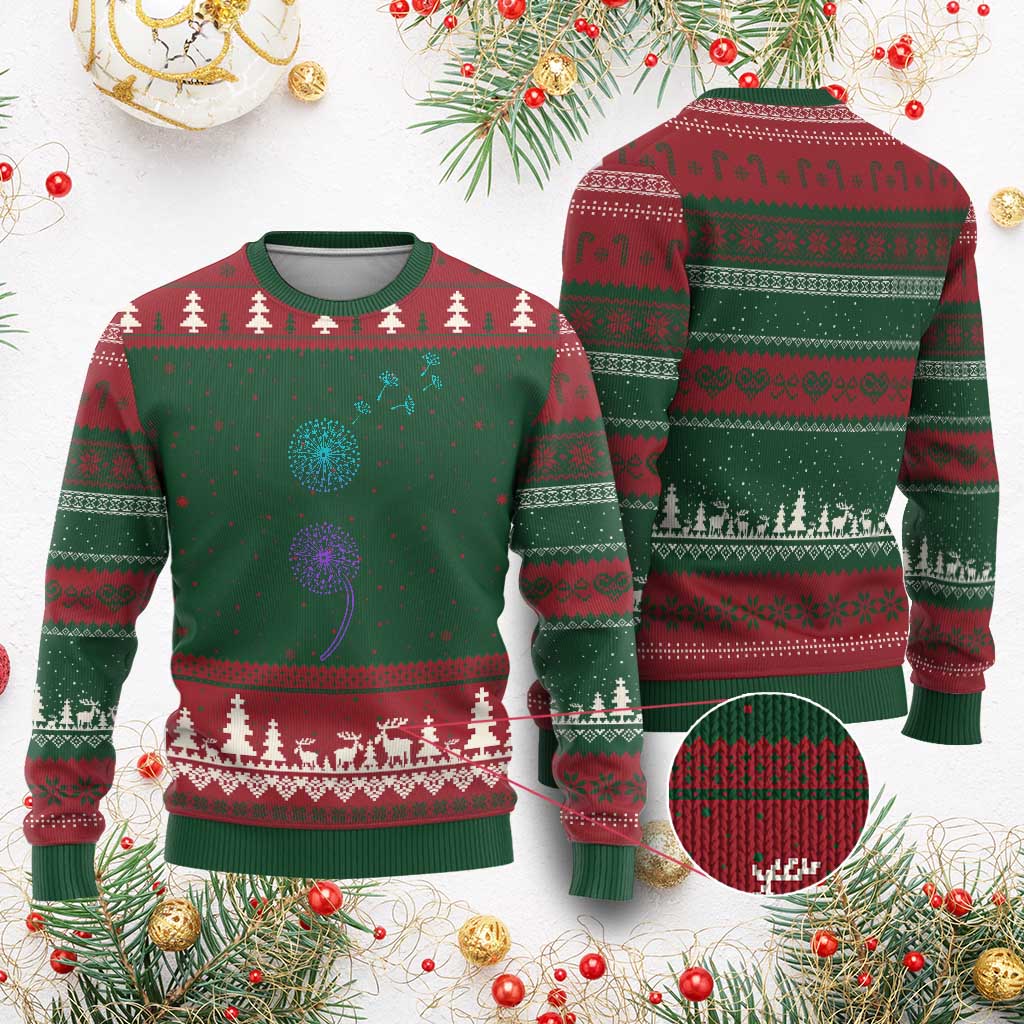 Semicolon Suicide Prevention Awareness Dandelion Graphic Ugly Christmas Sweater