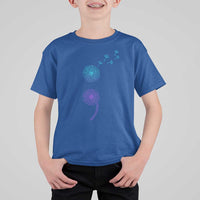 Semicolon Suicide Prevention Awareness Dandelion Graphic T Shirt For Kid