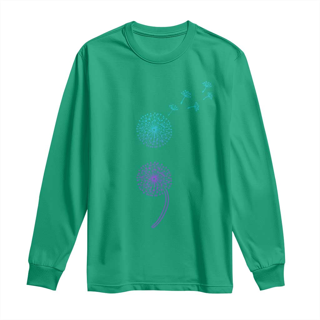 Semicolon Suicide Prevention Awareness Dandelion Graphic Long Sleeve Shirt