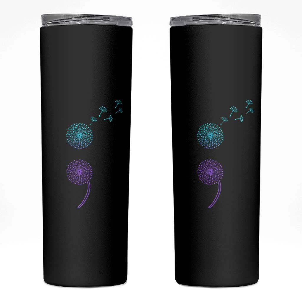 Semicolon Suicide Prevention Awareness Dandelion Graphic Skinny Tumbler