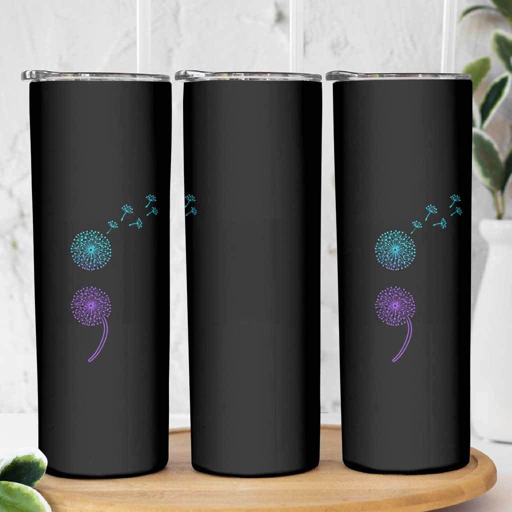 Semicolon Suicide Prevention Awareness Dandelion Graphic Skinny Tumbler