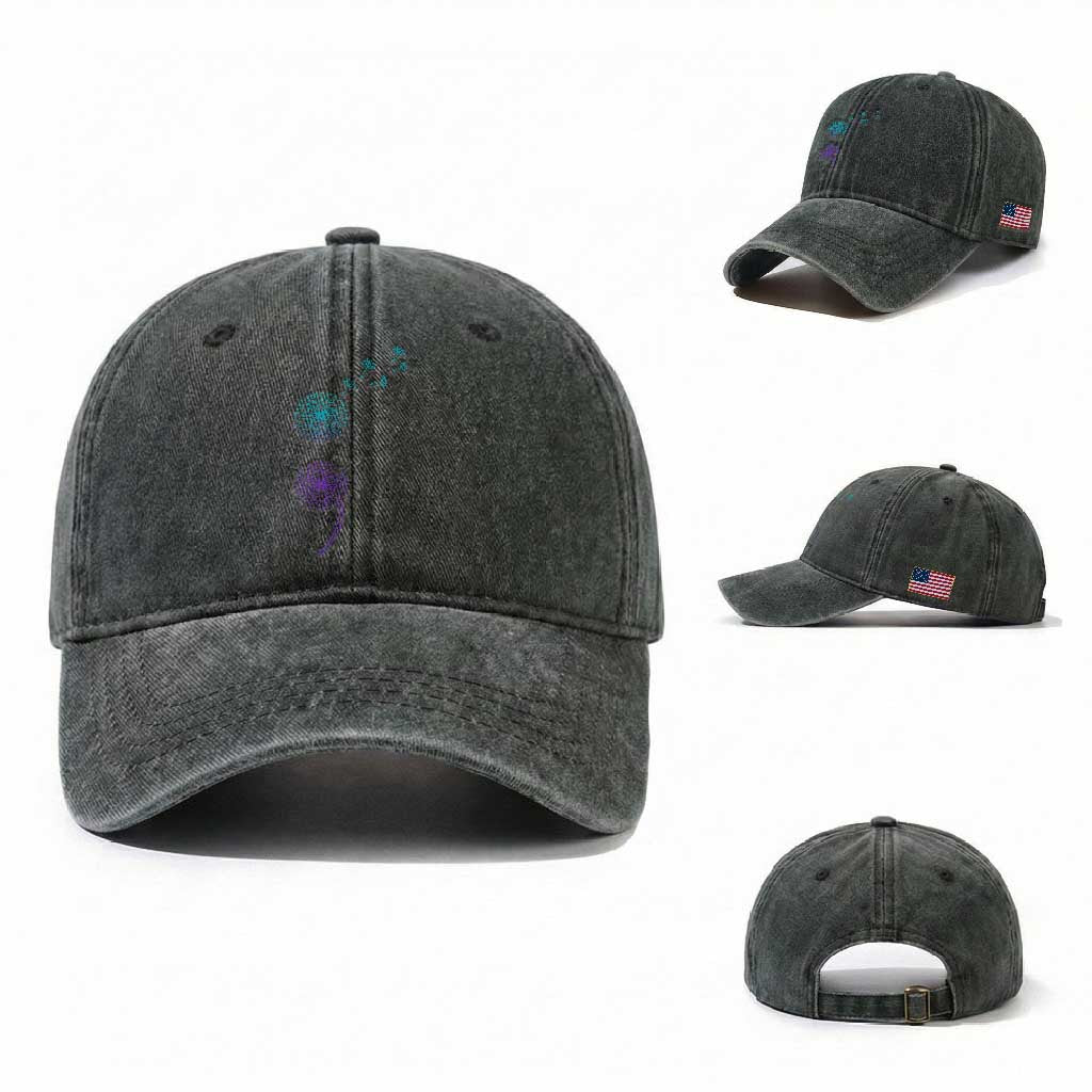 Semicolon Suicide Prevention Awareness Dandelion Graphic Washed Cotton Baseball Cap