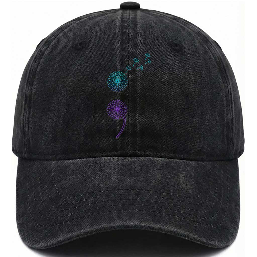 Semicolon Suicide Prevention Awareness Dandelion Graphic Washed Cotton Baseball Cap