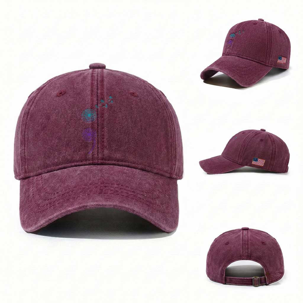 Semicolon Suicide Prevention Awareness Dandelion Graphic Washed Cotton Baseball Cap
