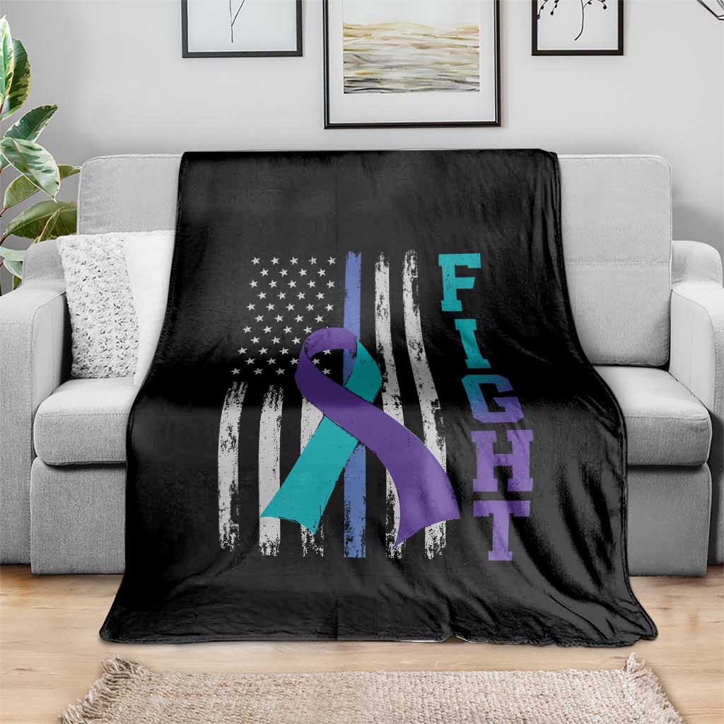 Fight Police Suicide Prevention Awareness American Flag Ribbon Support Throw Blanket
