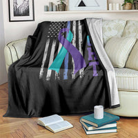 Fight Police Suicide Prevention Awareness American Flag Ribbon Support Throw Blanket