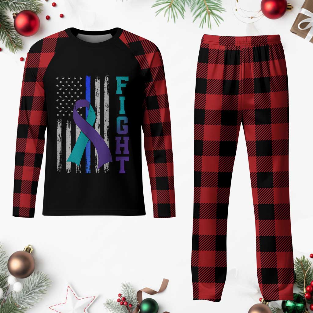 Fight Police Suicide Prevention Awareness American Flag Ribbon Support Plaid Pajama Set