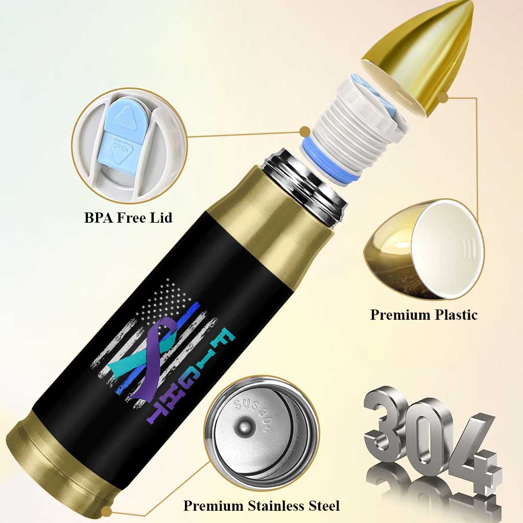 Fight Police Suicide Prevention Awareness American Flag Ribbon Support Bullet Tumbler