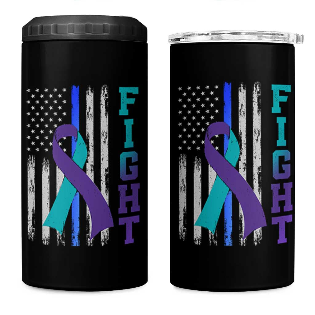 Fight Police Suicide Prevention Awareness American Flag Ribbon Support 4 in 1 Can Cooler Tumbler