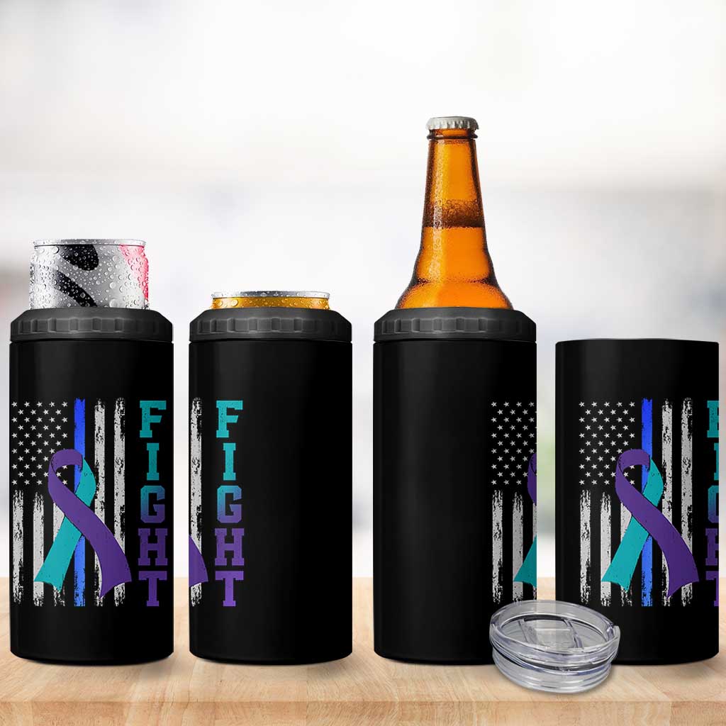 Fight Police Suicide Prevention Awareness American Flag Ribbon Support 4 in 1 Can Cooler Tumbler