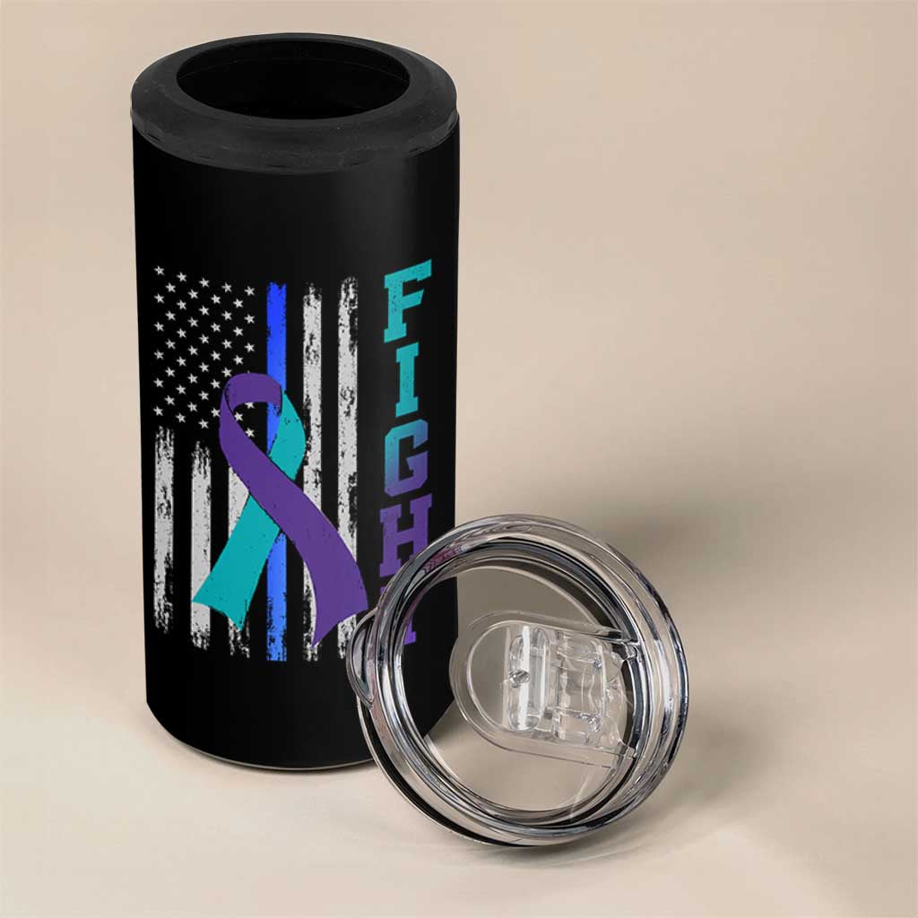Fight Police Suicide Prevention Awareness American Flag Ribbon Support 4 in 1 Can Cooler Tumbler