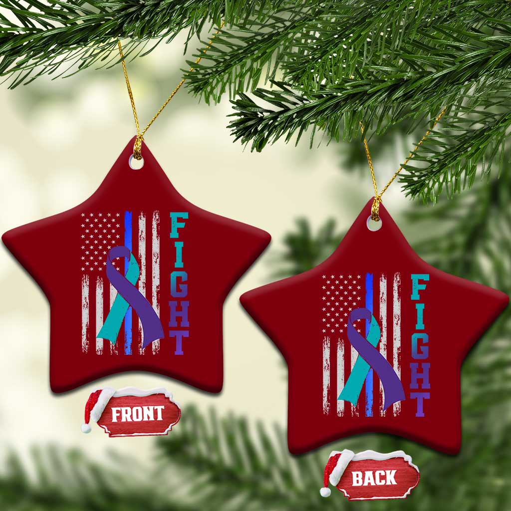 Fight Police Suicide Prevention Awareness American Flag Ribbon Support Ceramic Ornament