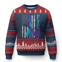 Fight Police Suicide Prevention Awareness American Flag Ribbon Support Ugly Christmas Sweater