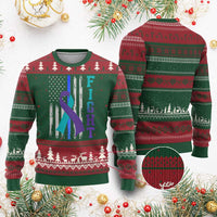 Fight Police Suicide Prevention Awareness American Flag Ribbon Support Ugly Christmas Sweater