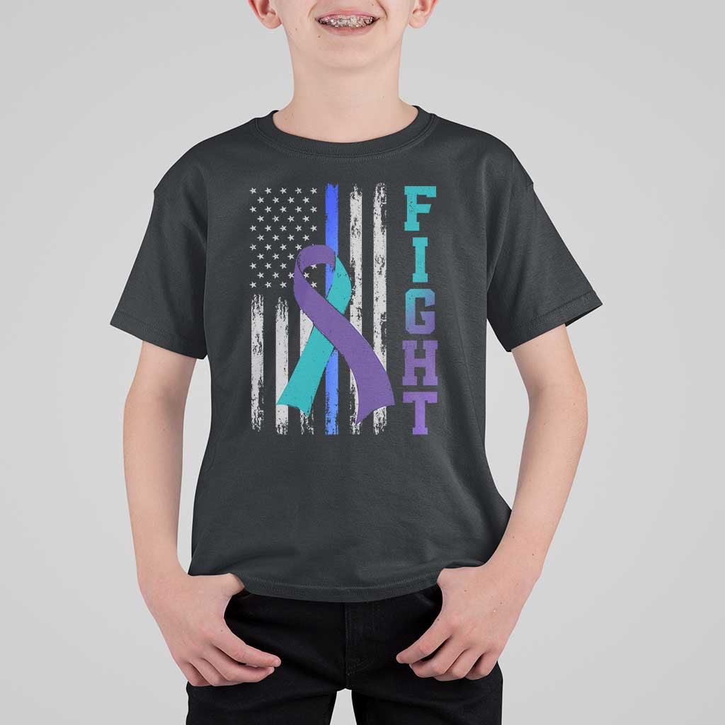 Fight Police Suicide Prevention Awareness American Flag Ribbon Support T Shirt For Kid