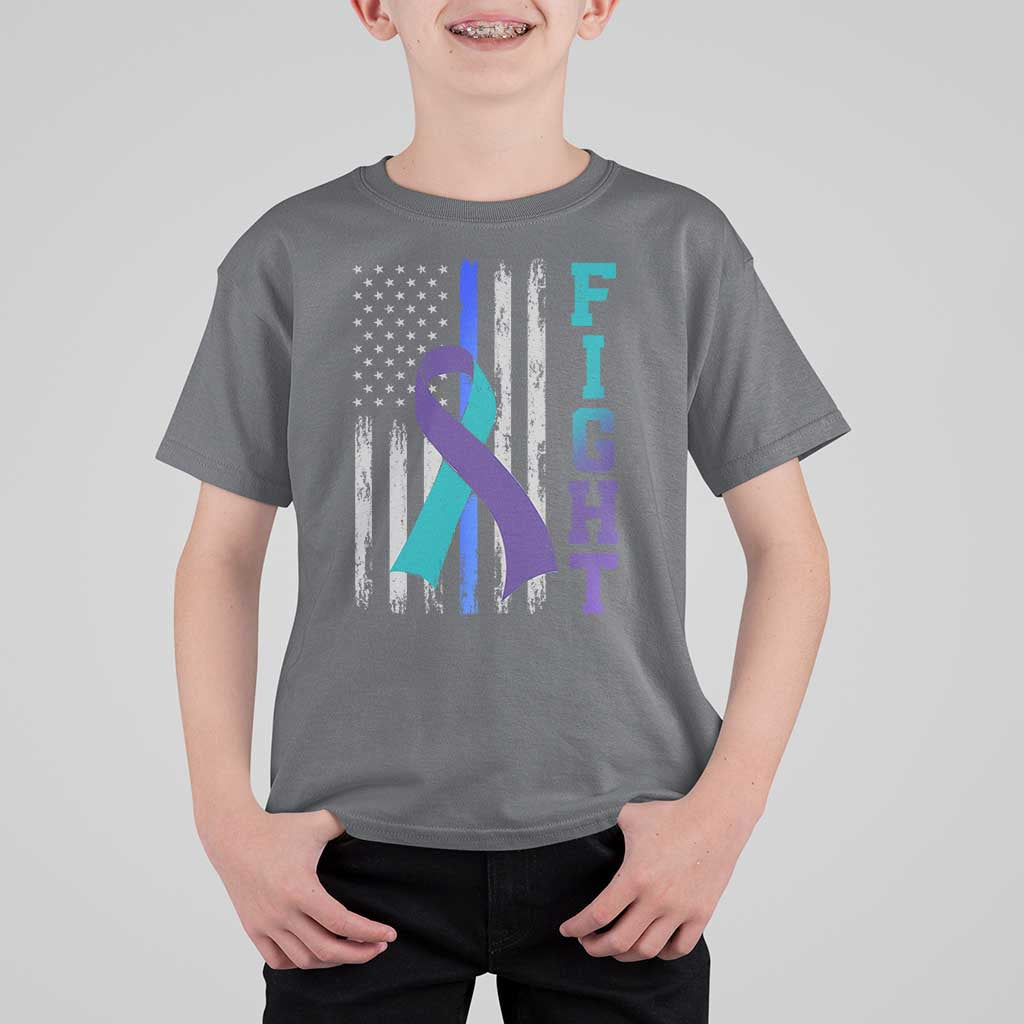 Fight Police Suicide Prevention Awareness American Flag Ribbon Support T Shirt For Kid