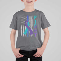 Fight Police Suicide Prevention Awareness American Flag Ribbon Support T Shirt For Kid
