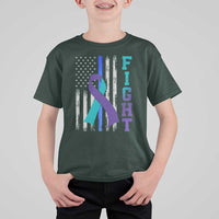 Fight Police Suicide Prevention Awareness American Flag Ribbon Support T Shirt For Kid