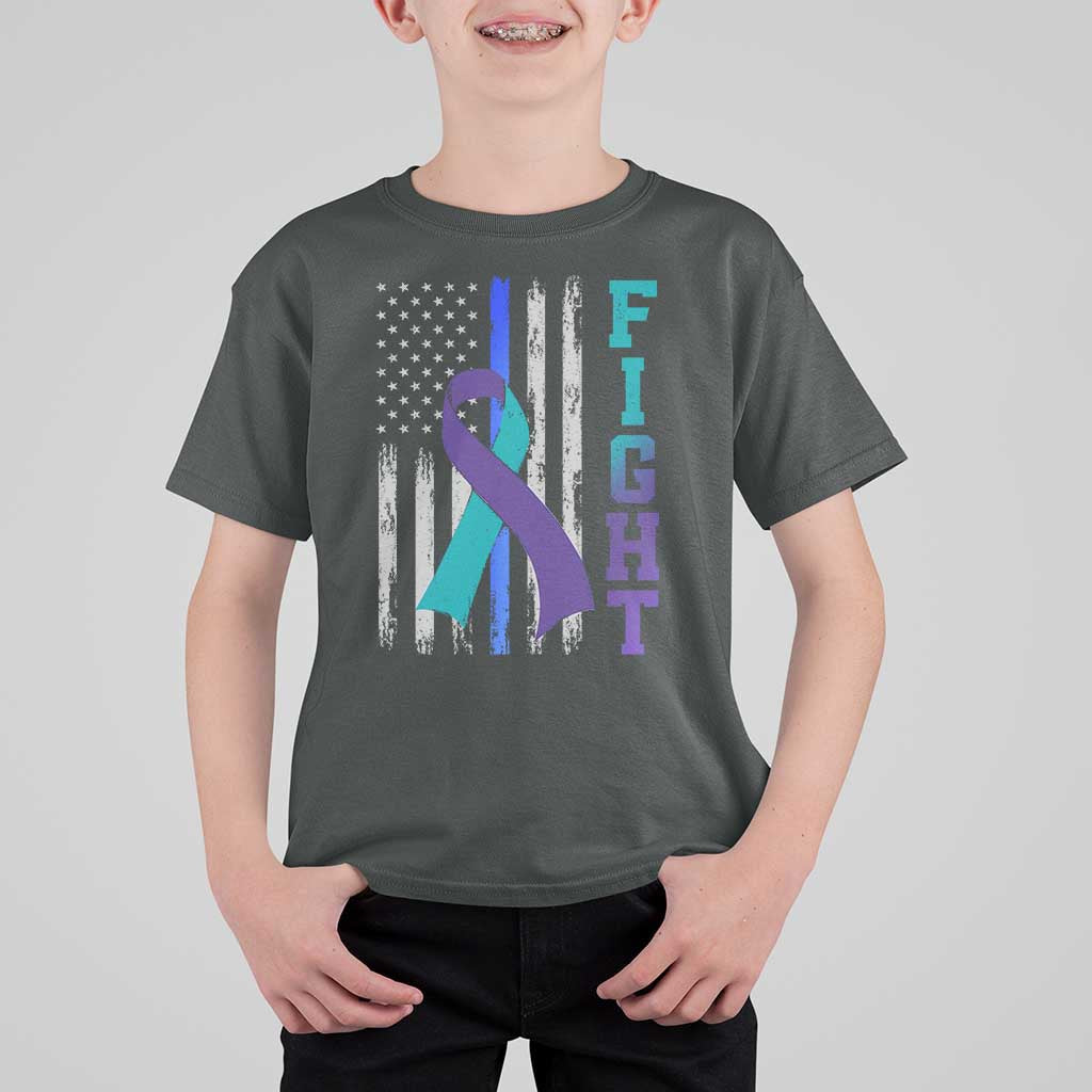 Fight Police Suicide Prevention Awareness American Flag Ribbon Support T Shirt For Kid