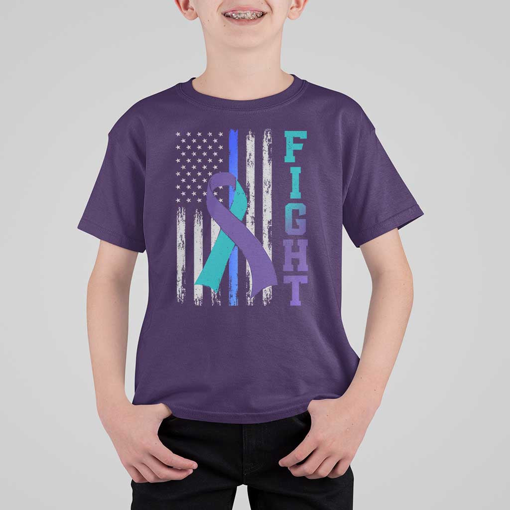 Fight Police Suicide Prevention Awareness American Flag Ribbon Support T Shirt For Kid