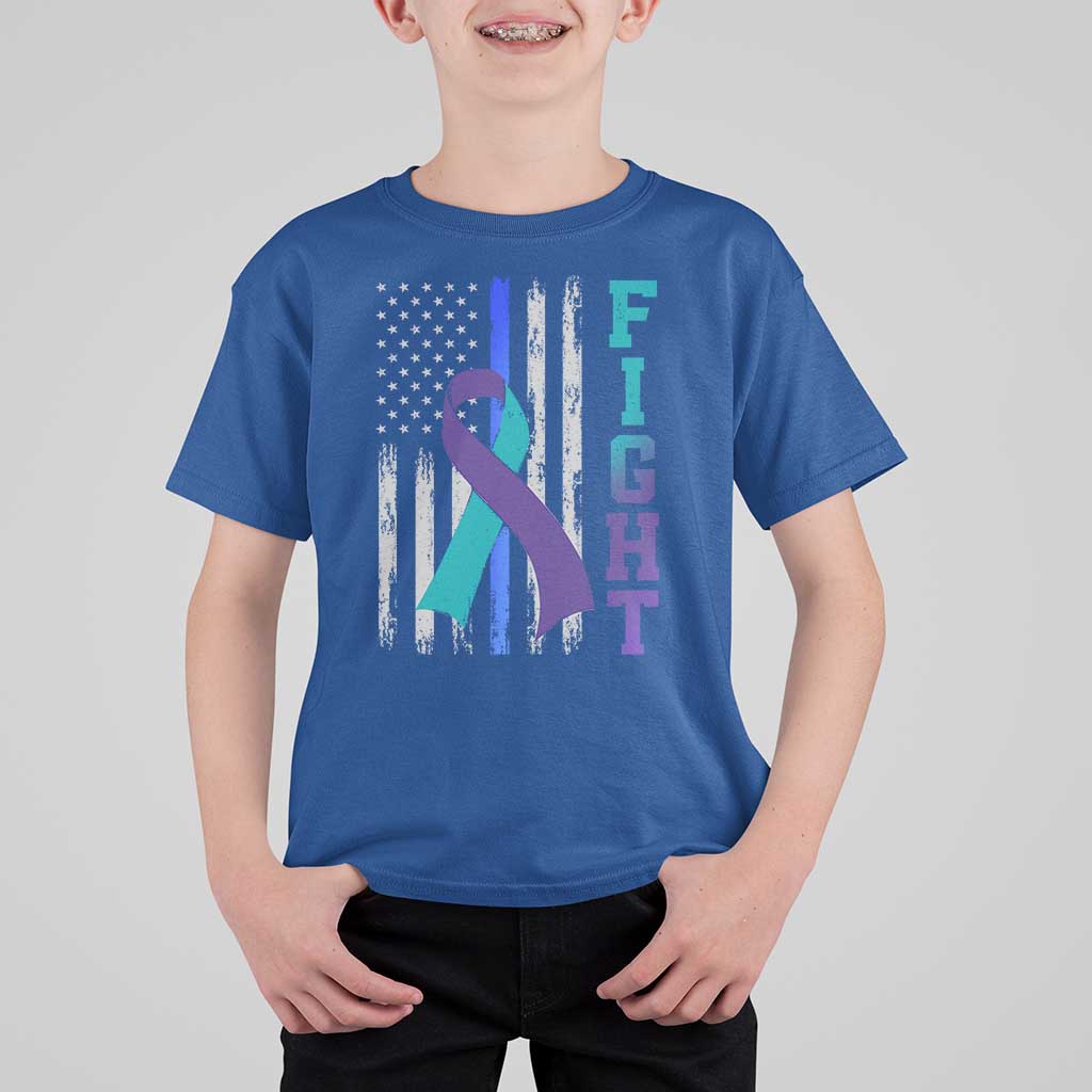 Fight Police Suicide Prevention Awareness American Flag Ribbon Support T Shirt For Kid