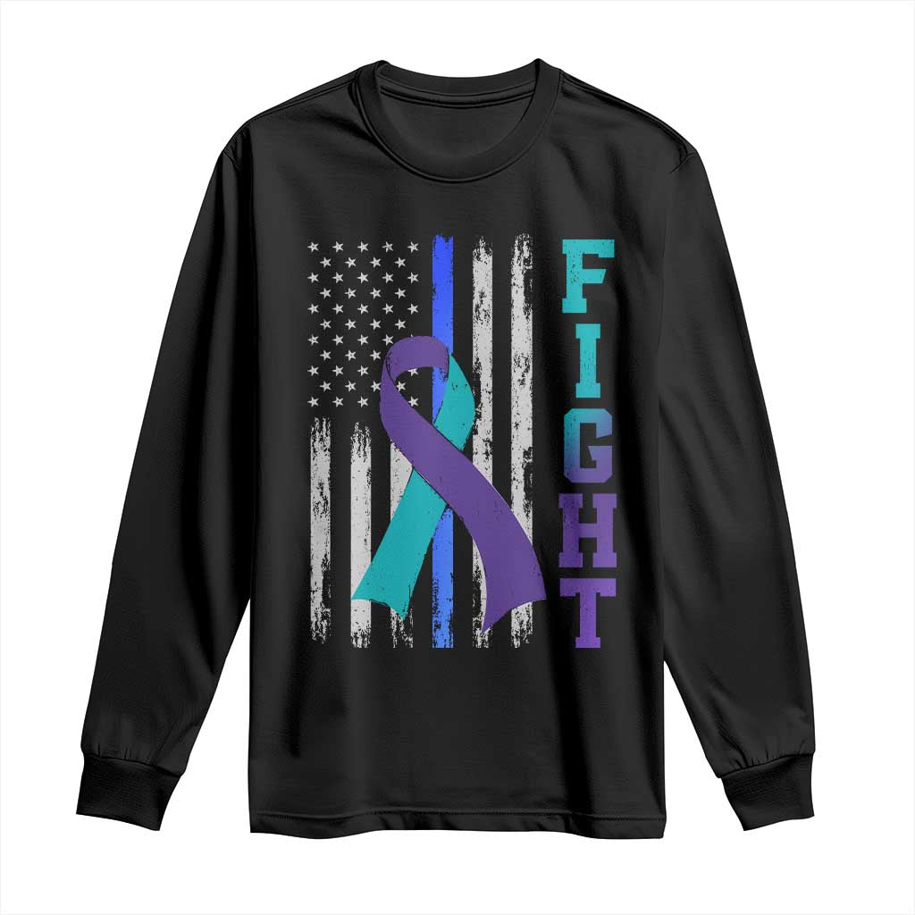 Fight Police Suicide Prevention Awareness American Flag Ribbon Support Long Sleeve Shirt