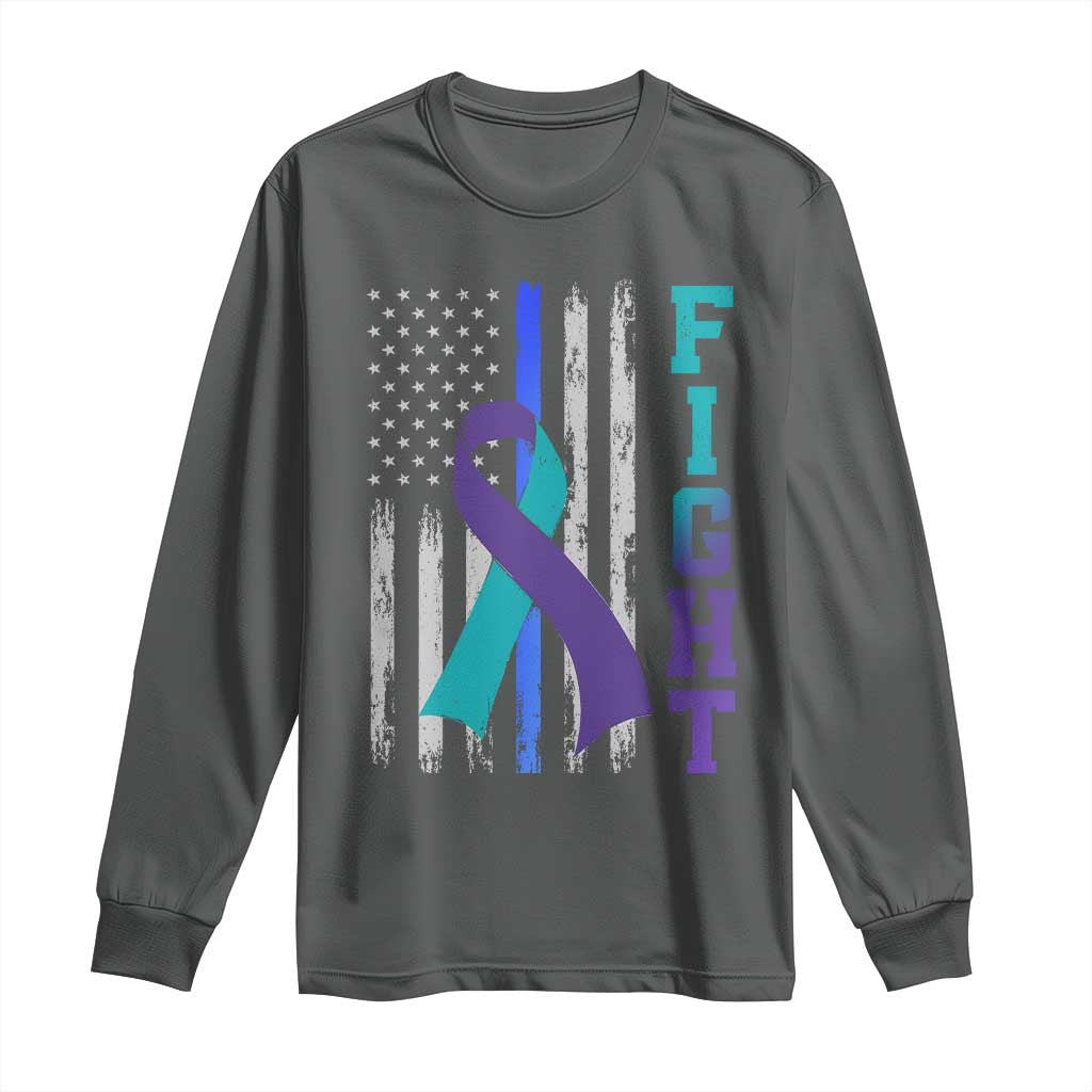 Fight Police Suicide Prevention Awareness American Flag Ribbon Support Long Sleeve Shirt
