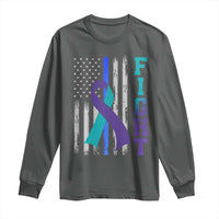 Fight Police Suicide Prevention Awareness American Flag Ribbon Support Long Sleeve Shirt