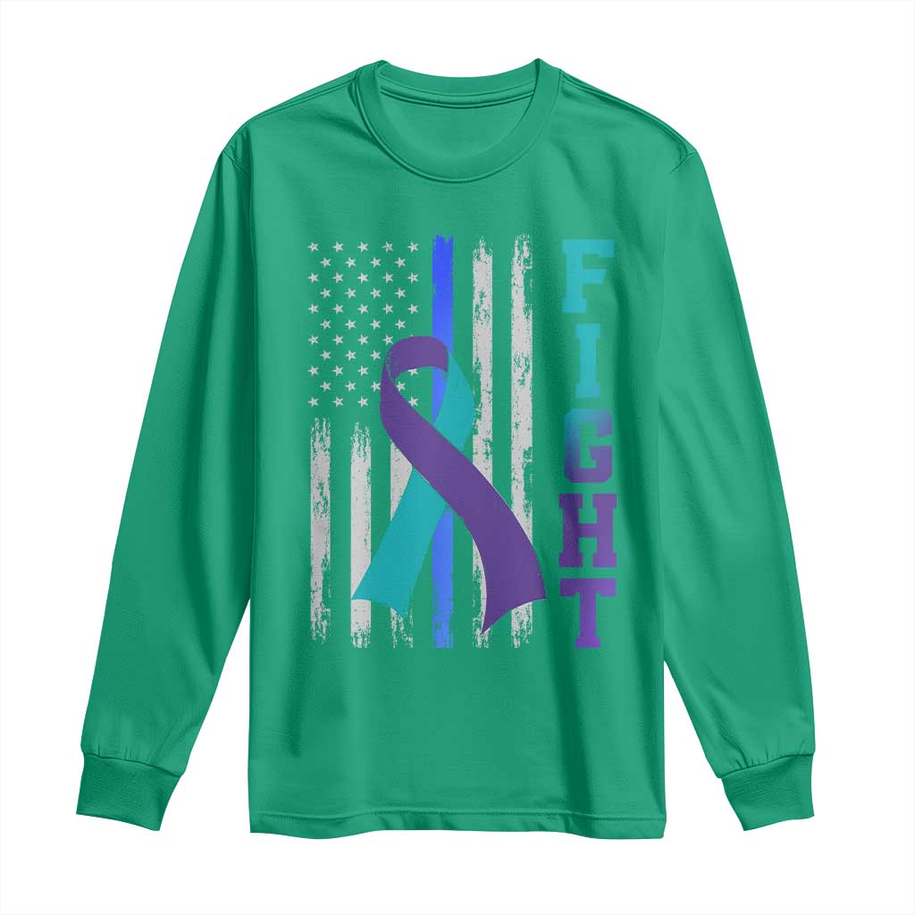 Fight Police Suicide Prevention Awareness American Flag Ribbon Support Long Sleeve Shirt