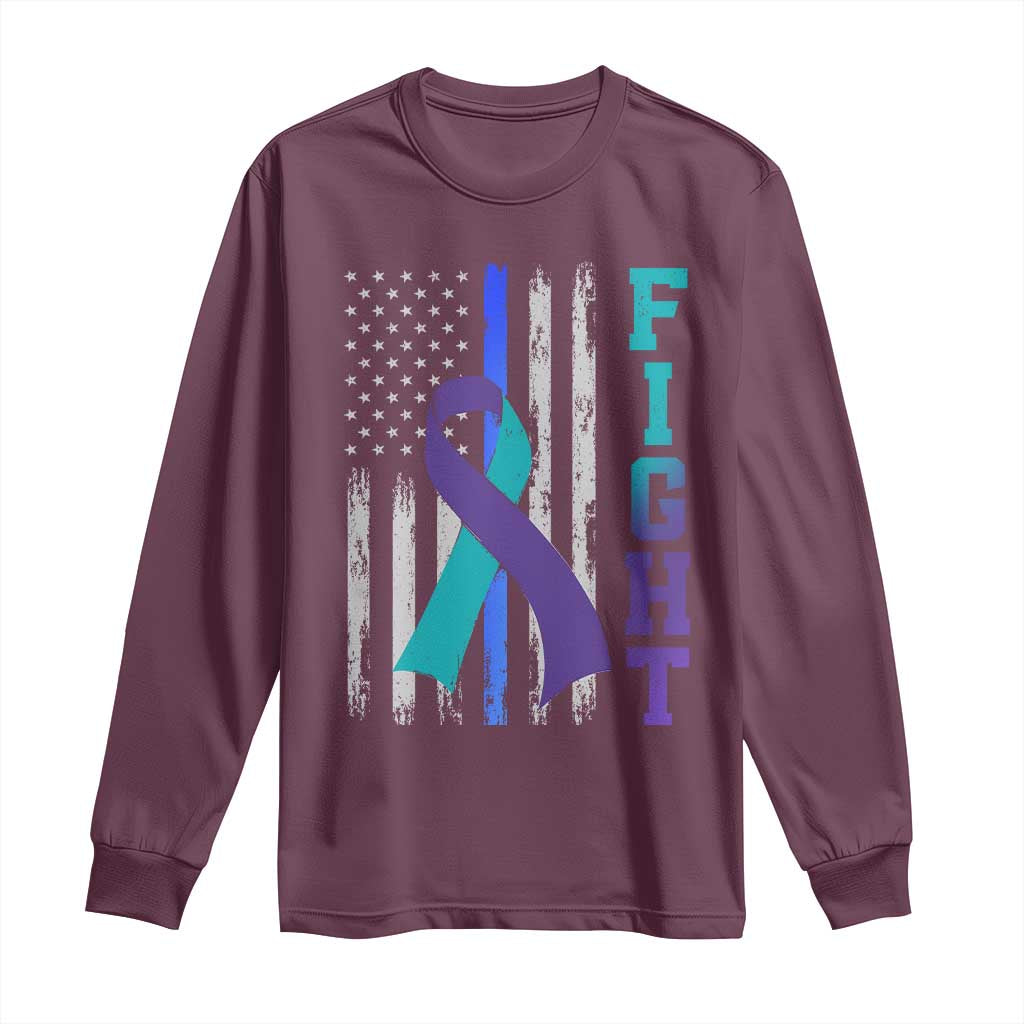 Fight Police Suicide Prevention Awareness American Flag Ribbon Support Long Sleeve Shirt