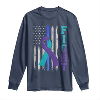 Fight Police Suicide Prevention Awareness American Flag Ribbon Support Long Sleeve Shirt