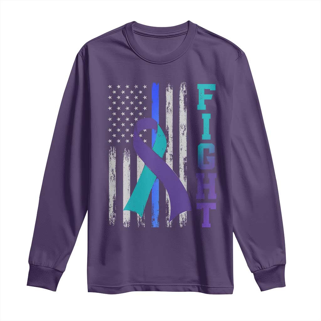 Fight Police Suicide Prevention Awareness American Flag Ribbon Support Long Sleeve Shirt