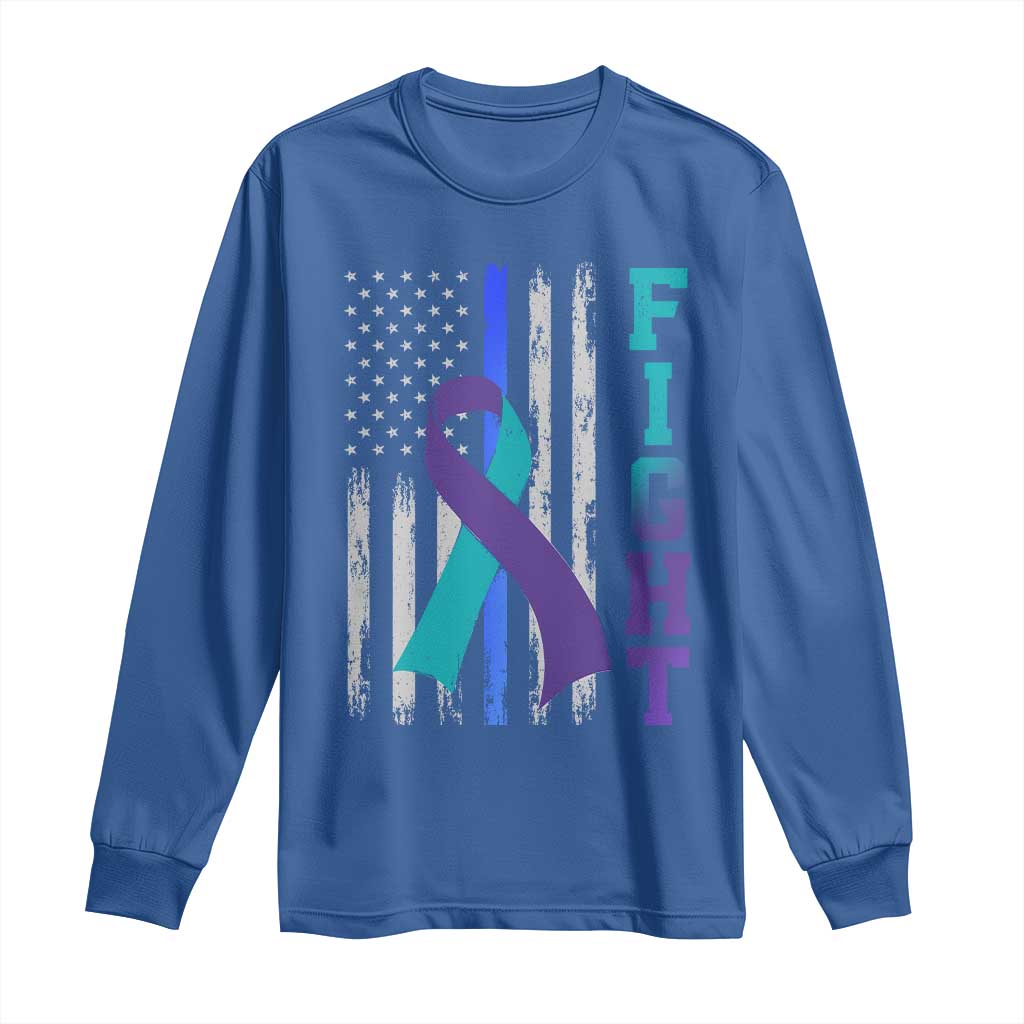Fight Police Suicide Prevention Awareness American Flag Ribbon Support Long Sleeve Shirt