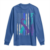 Fight Police Suicide Prevention Awareness American Flag Ribbon Support Long Sleeve Shirt