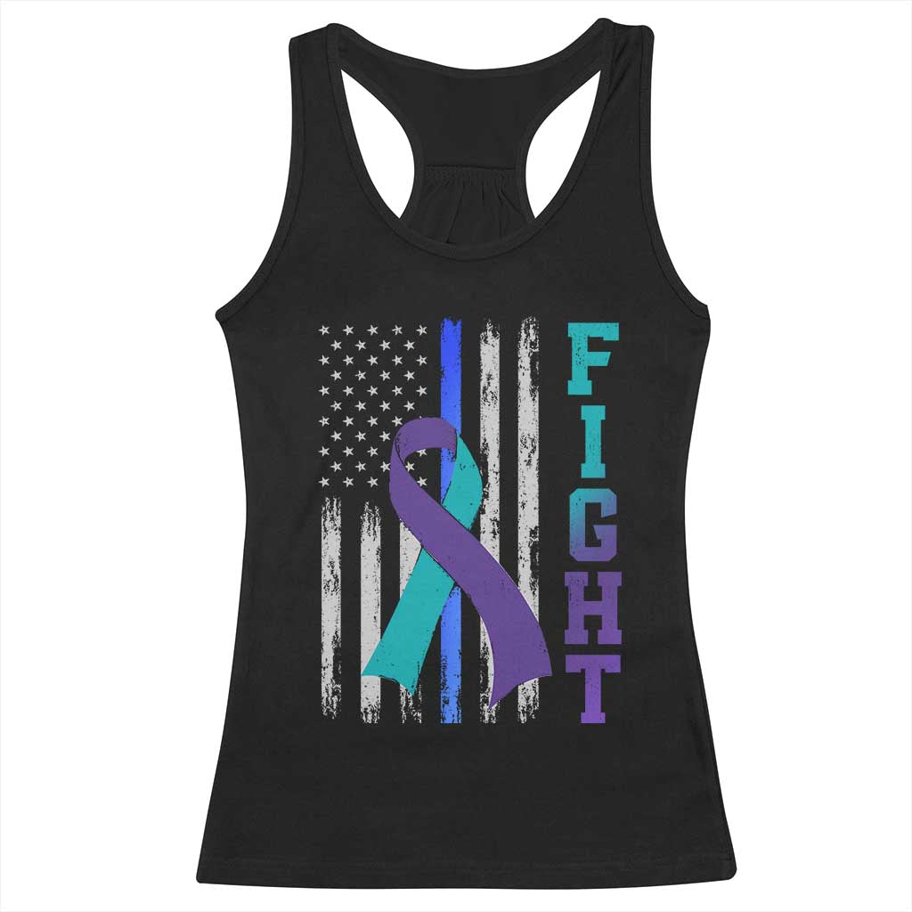 Fight Police Suicide Prevention Awareness American Flag Ribbon Support Racerback Tank Top