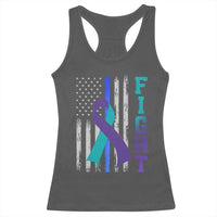 Fight Police Suicide Prevention Awareness American Flag Ribbon Support Racerback Tank Top