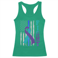 Fight Police Suicide Prevention Awareness American Flag Ribbon Support Racerback Tank Top