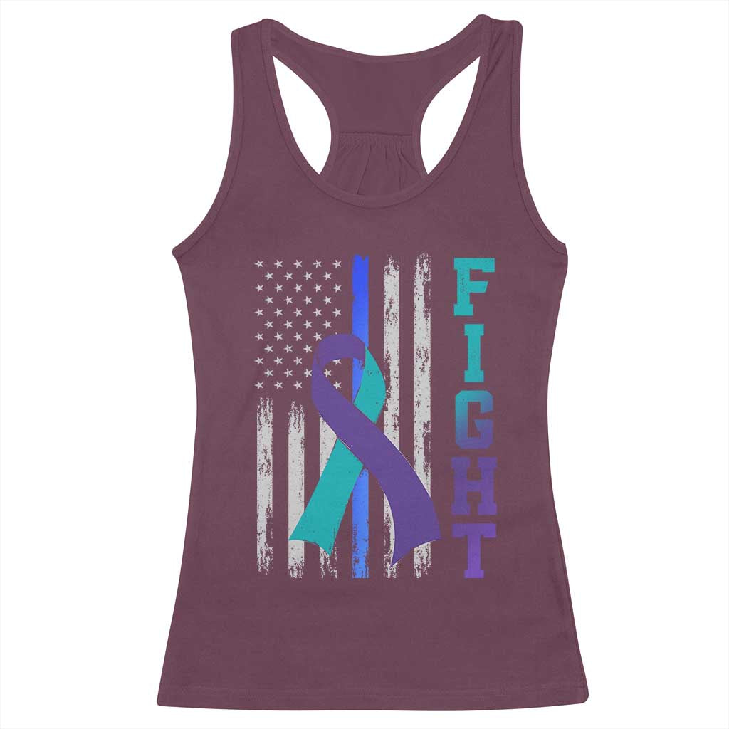 Fight Police Suicide Prevention Awareness American Flag Ribbon Support Racerback Tank Top